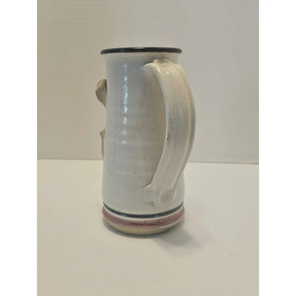 Vtg 80s Mahon Stoneware Ugly Face Beer Stein Mug 3D BEER LOVER 38fl oz signed
